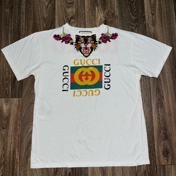 Gucci Loved Web Print Floral Cat Embroidery T-Shirt - Picture 1 of 9